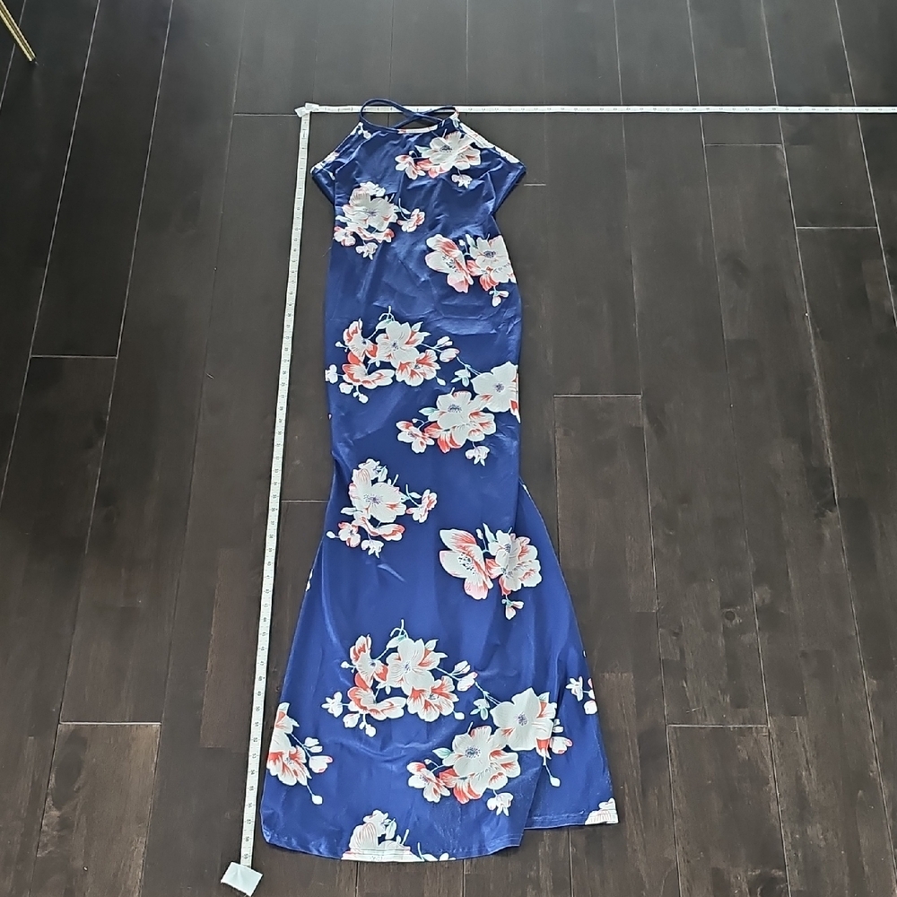 Elegant Mermaid Floral Blue Dress